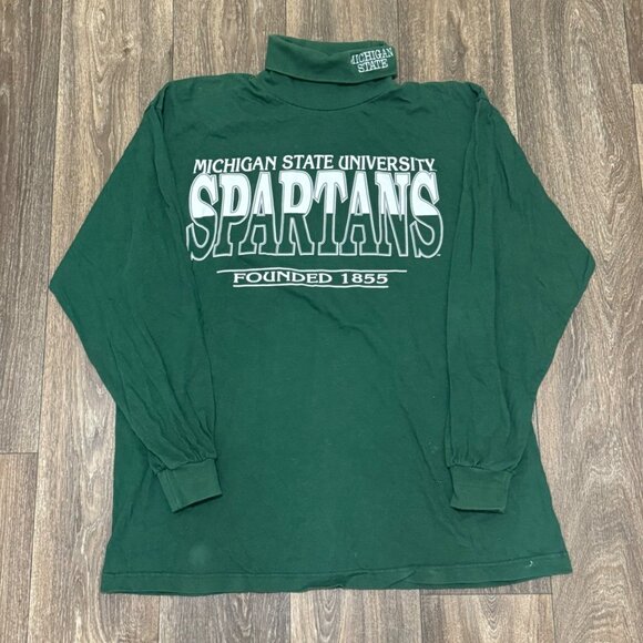 Savvy Other - VTG Michigan State University Sweatshirt Men's Medium Green Rollneck 90s Savvy